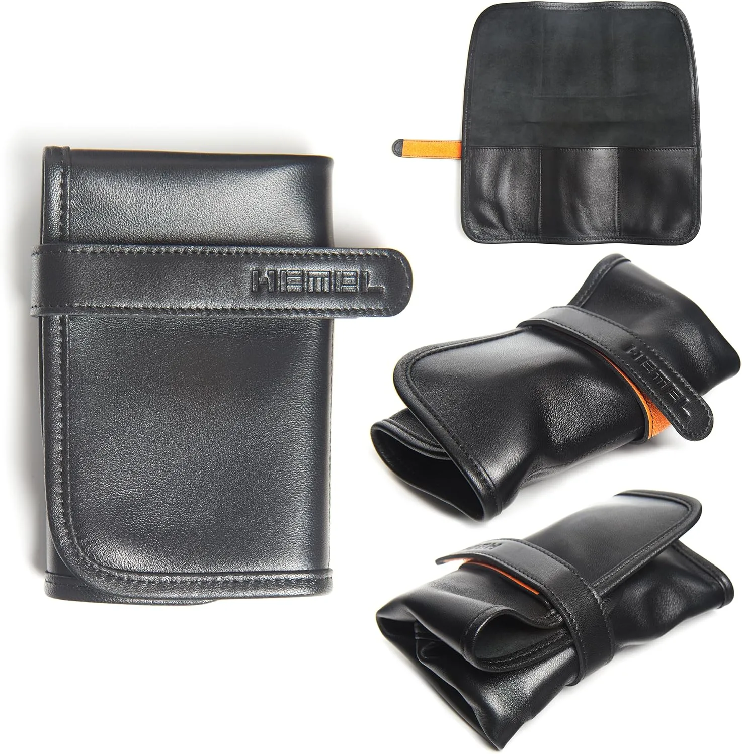 for Men & Women - Ink Black Leather Watch Roll Travel Case Wrist Watch Roll Case Made with Full Grain Sheepskin ethnographic sensational adamant silent forward Leather, Velcro Strap, Hand Buffed Suede - 3-Slot Leather Watch Travel Case 