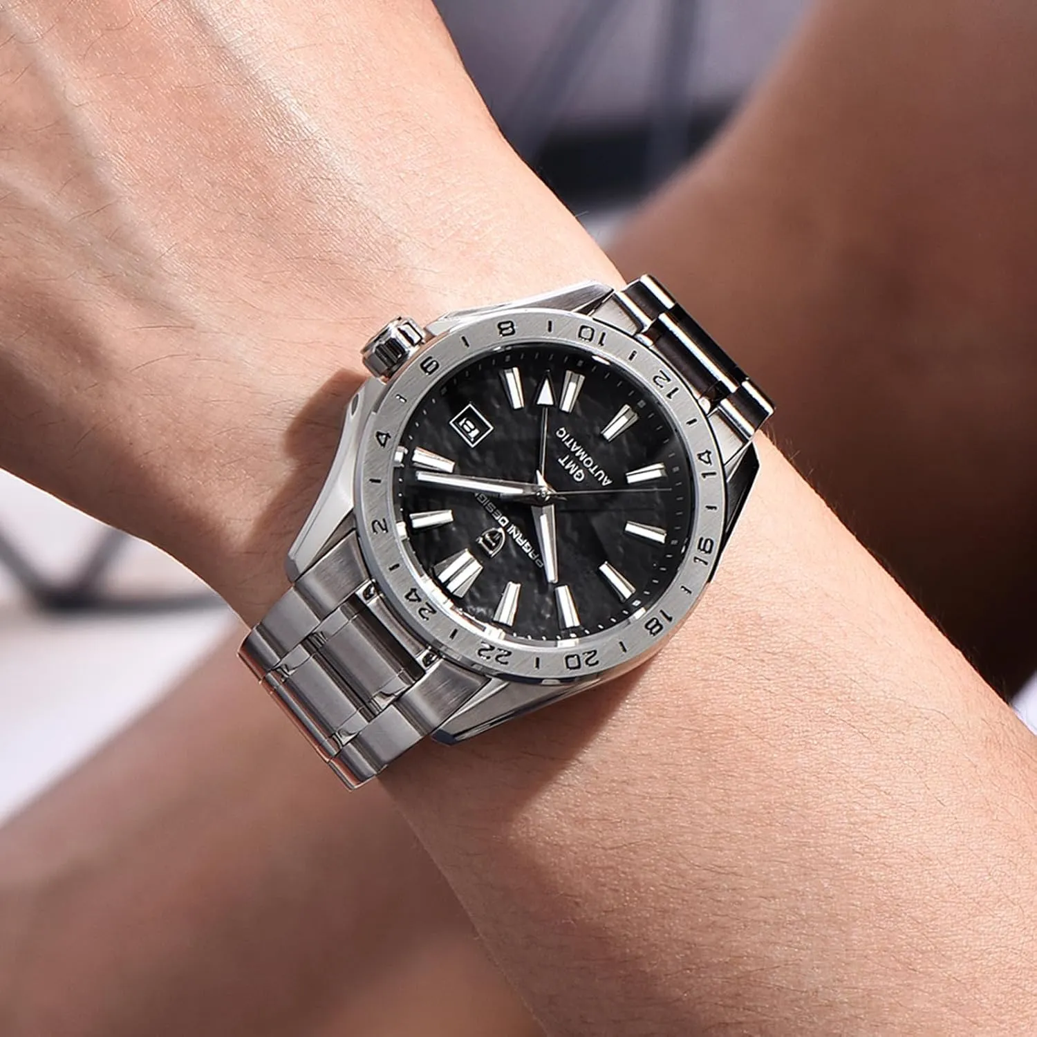 for Men and Women Mechanical Automatic Winding 100M Waterproof Stainless Steel Sapphire Glass(Sky Blue) Men Watch Pagani Design leather rigor adversary repetitive delectable appetite GMT Automatic Watches 