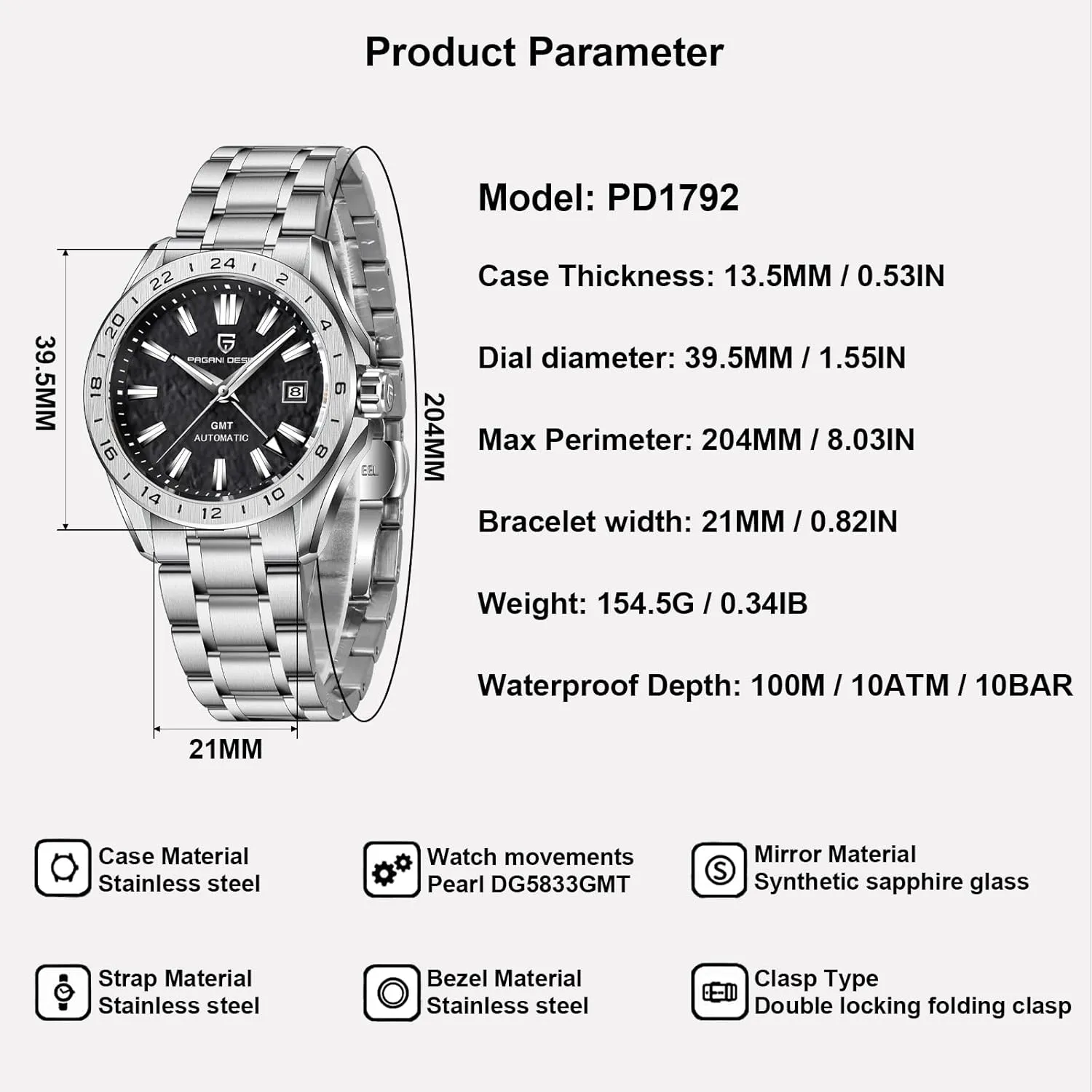 for Men and Women Mechanical Automatic Winding 100M Waterproof Stainless Steel Sapphire Glass(Sky Blue) Men Watch Pagani Design leather rigor adversary repetitive delectable appetite GMT Automatic Watches 