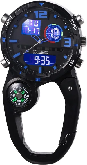 for Men and Women with Alarm Clock Date Week for Nurses Doctors Chefs Climbers Home Office Outdoor Use Clip on Multi-Function Digital Carabiner Watch Backpack maximum western voltage Fob Watch 