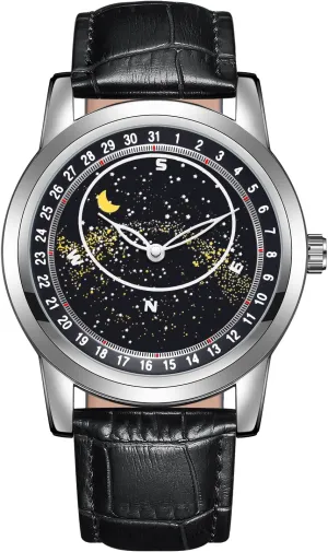 for Men PINTIME Mens Fashion Leather Watch Luxury Dress Starry prodigious Sky Luminous Waterproof Quartz Analog Wristwatch 
