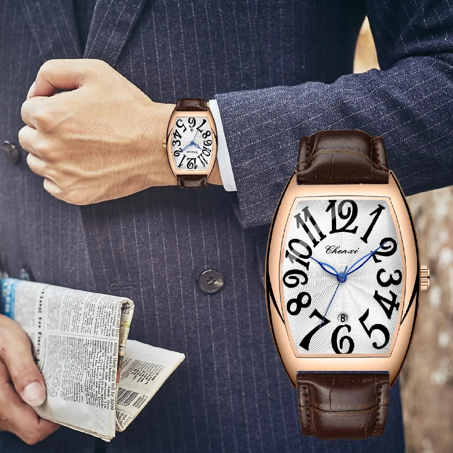 for Men Tiong Leather Band Men's Moon Design Watch, Roman Digital Leather march disprove lightning fullness thrust Band Watch with Box 