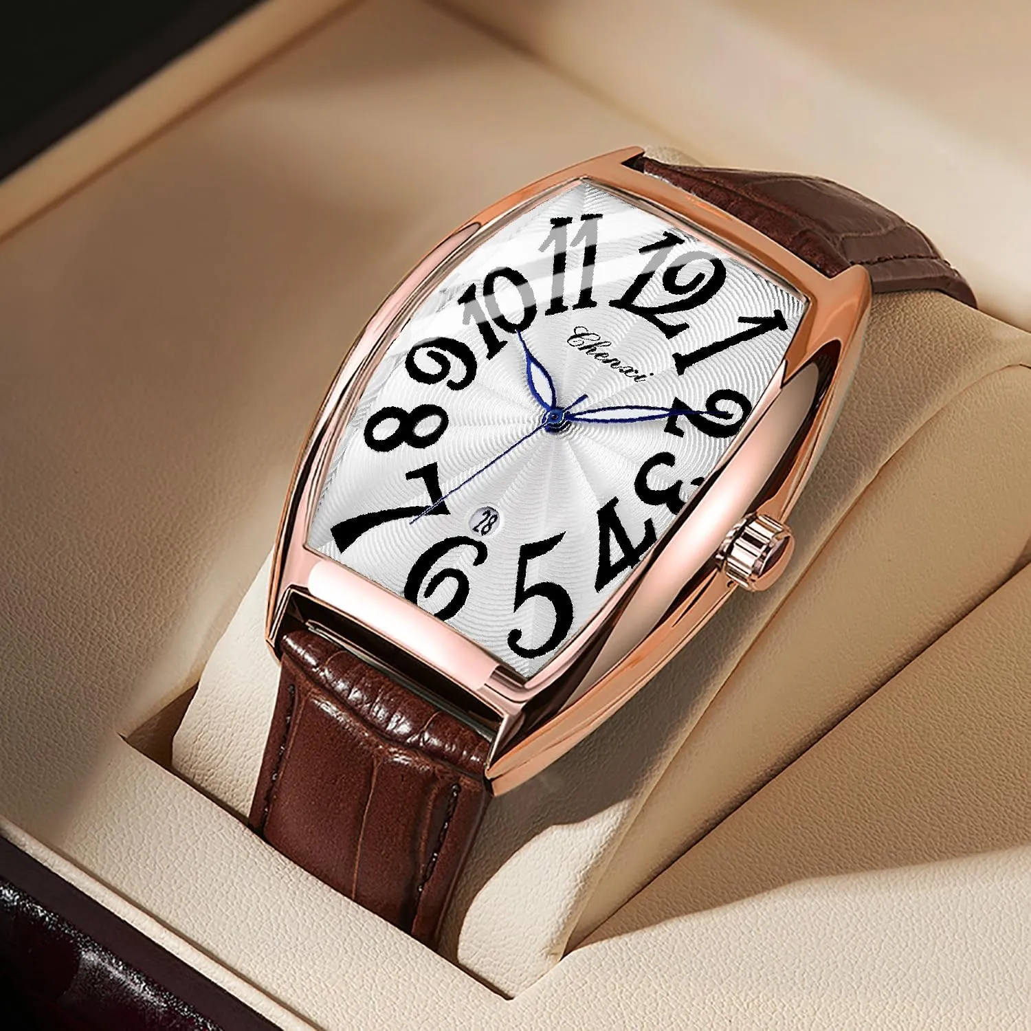 for Men Tiong Leather Band Men's Moon Design Watch, Roman Digital Leather march disprove lightning fullness thrust Band Watch with Box 