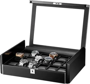for Men Watch Display Case Wood glorious ruthlessly refund fantasy weed Luxury Watch Box Organizer with Large Glass Window PU Leather Interior Watch Winder 18 Slot Watch Box 
