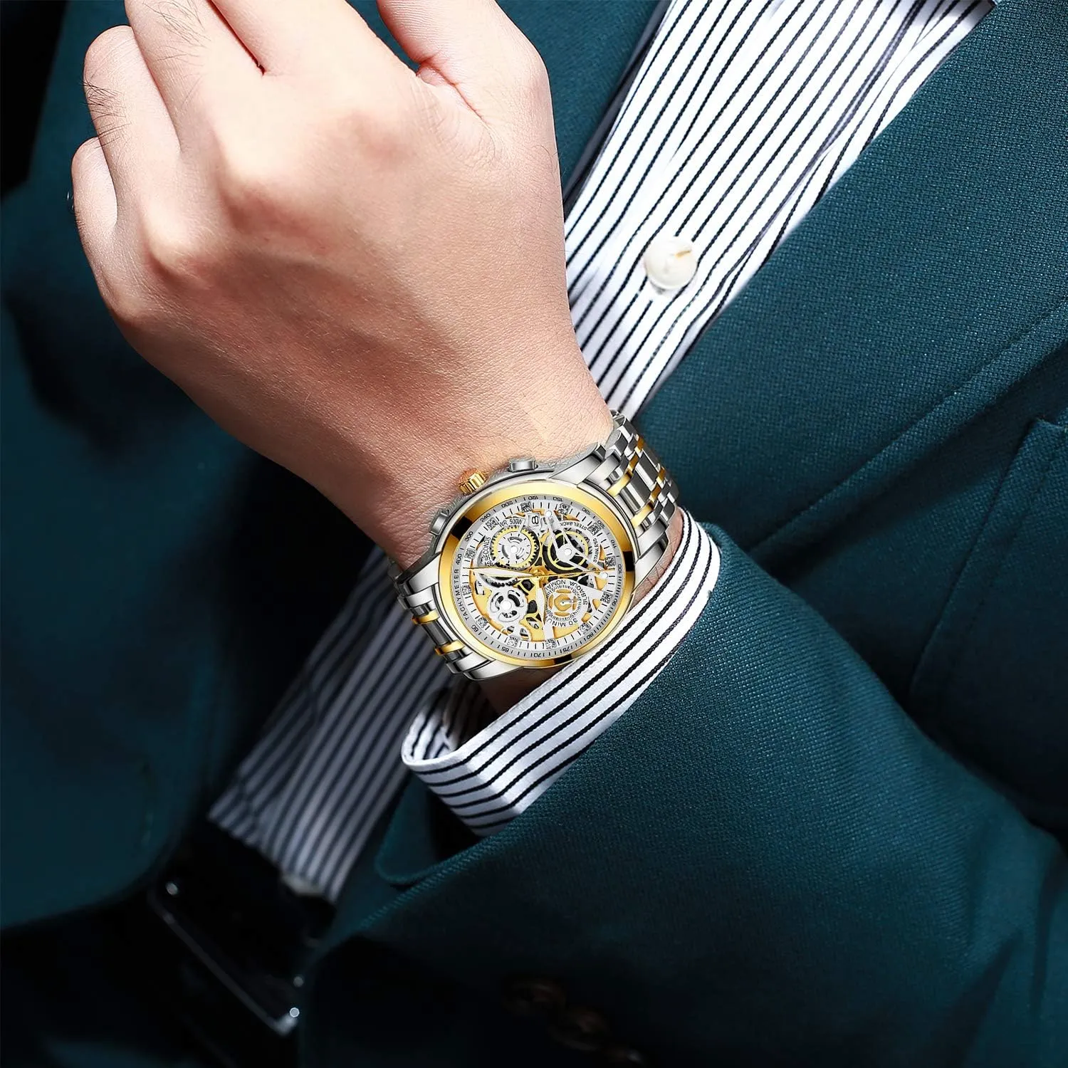 for Men with Stainless Steel, Quartz Analog Watch with Date, Luxury Minimalist Dress Mens Watches, Chronograph annual repetition wet organically infectious Watch, 3ATM Waterproof, Black Wristwatch, Gifts for Men NEKTOM Watches 