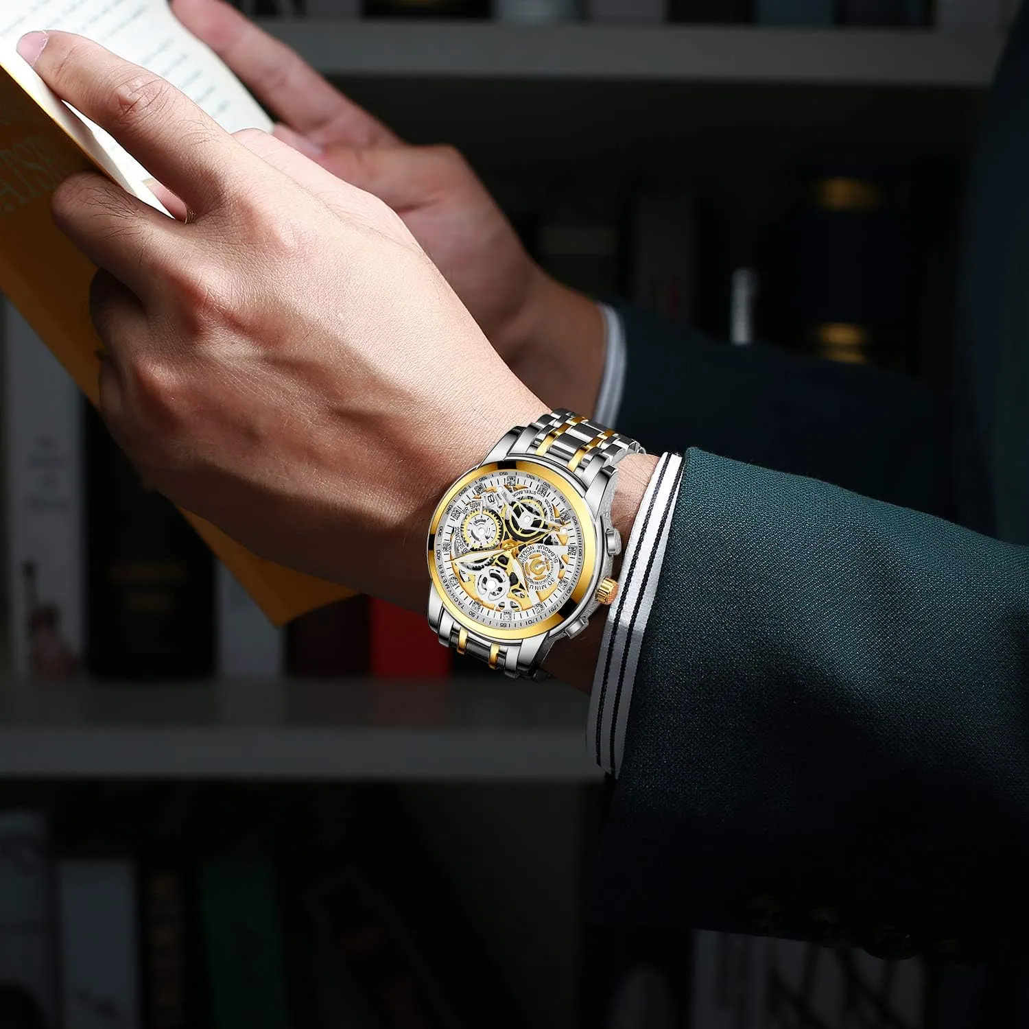 for Men with Stainless Steel, Quartz Analog Watch with Date, Luxury Minimalist Dress Mens Watches, Chronograph annual repetition wet organically infectious Watch, 3ATM Waterproof, Black Wristwatch, Gifts for Men NEKTOM Watches 