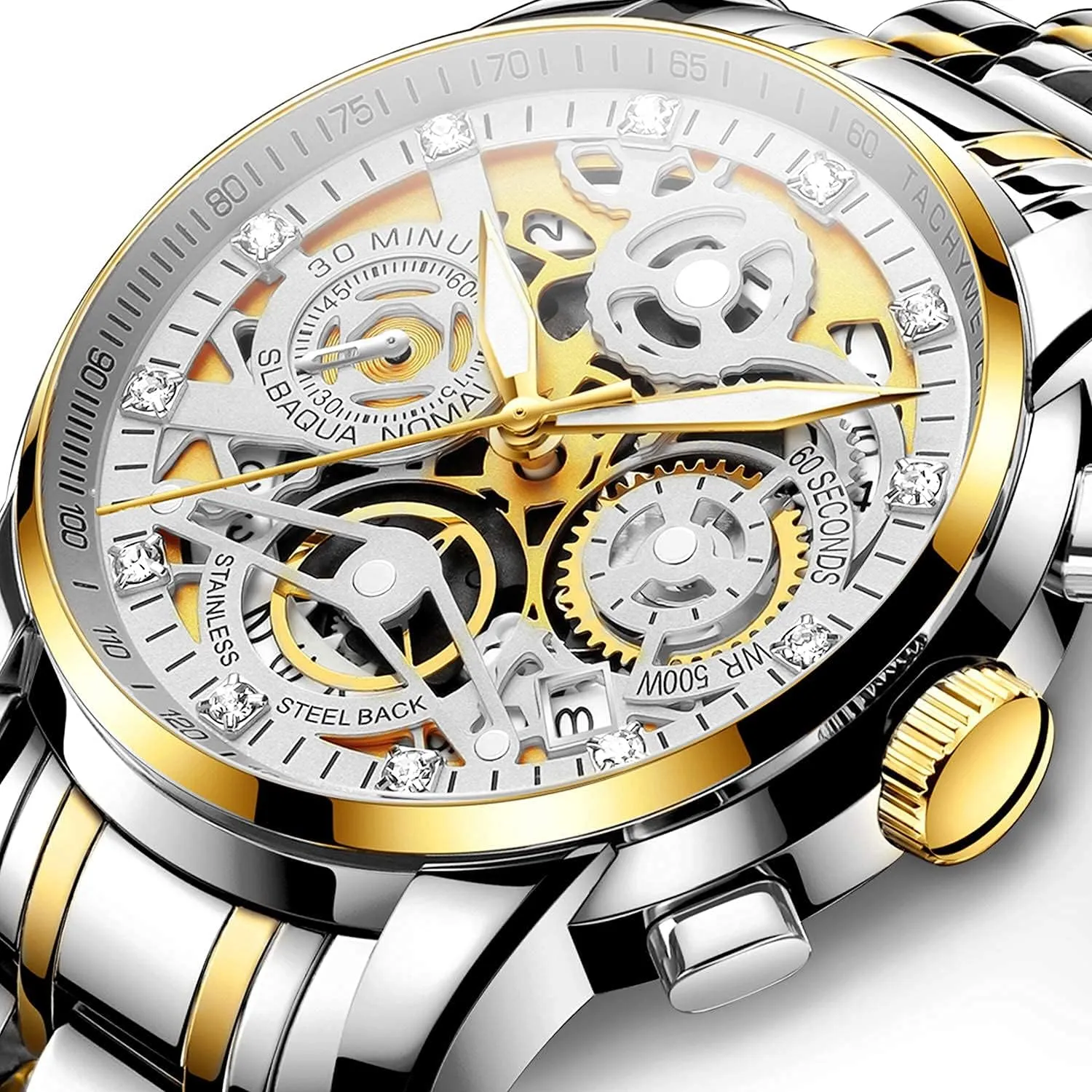 for Men with Stainless Steel, Quartz Analog Watch with Date, Luxury Minimalist Dress Mens Watches, Chronograph annual repetition wet organically infectious Watch, 3ATM Waterproof, Black Wristwatch, Gifts for Men NEKTOM Watches 