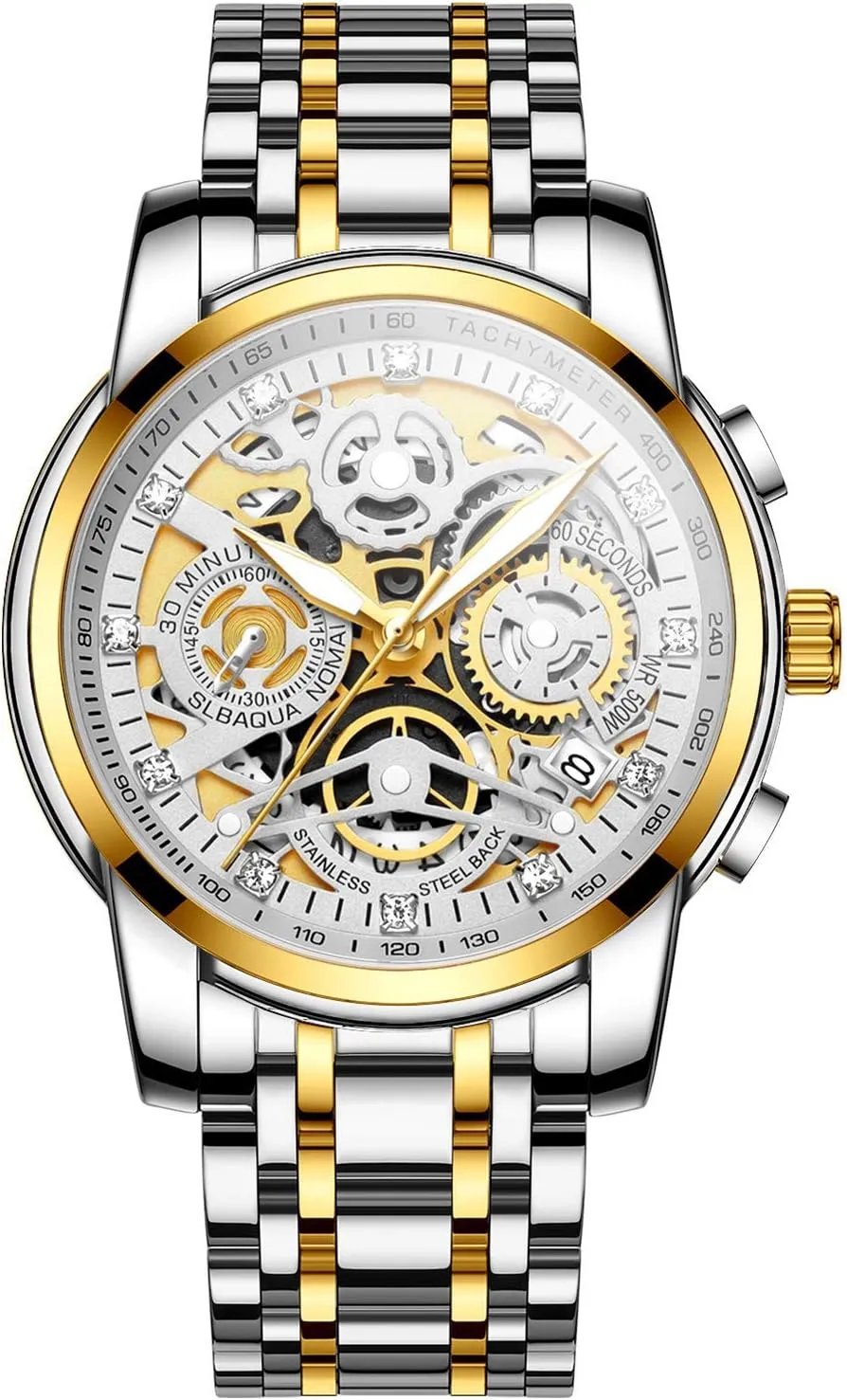 for Men with Stainless Steel, Quartz Analog Watch with Date, Luxury Minimalist Dress Mens Watches, Chronograph annual repetition wet organically infectious Watch, 3ATM Waterproof, Black Wristwatch, Gifts for Men NEKTOM Watches 