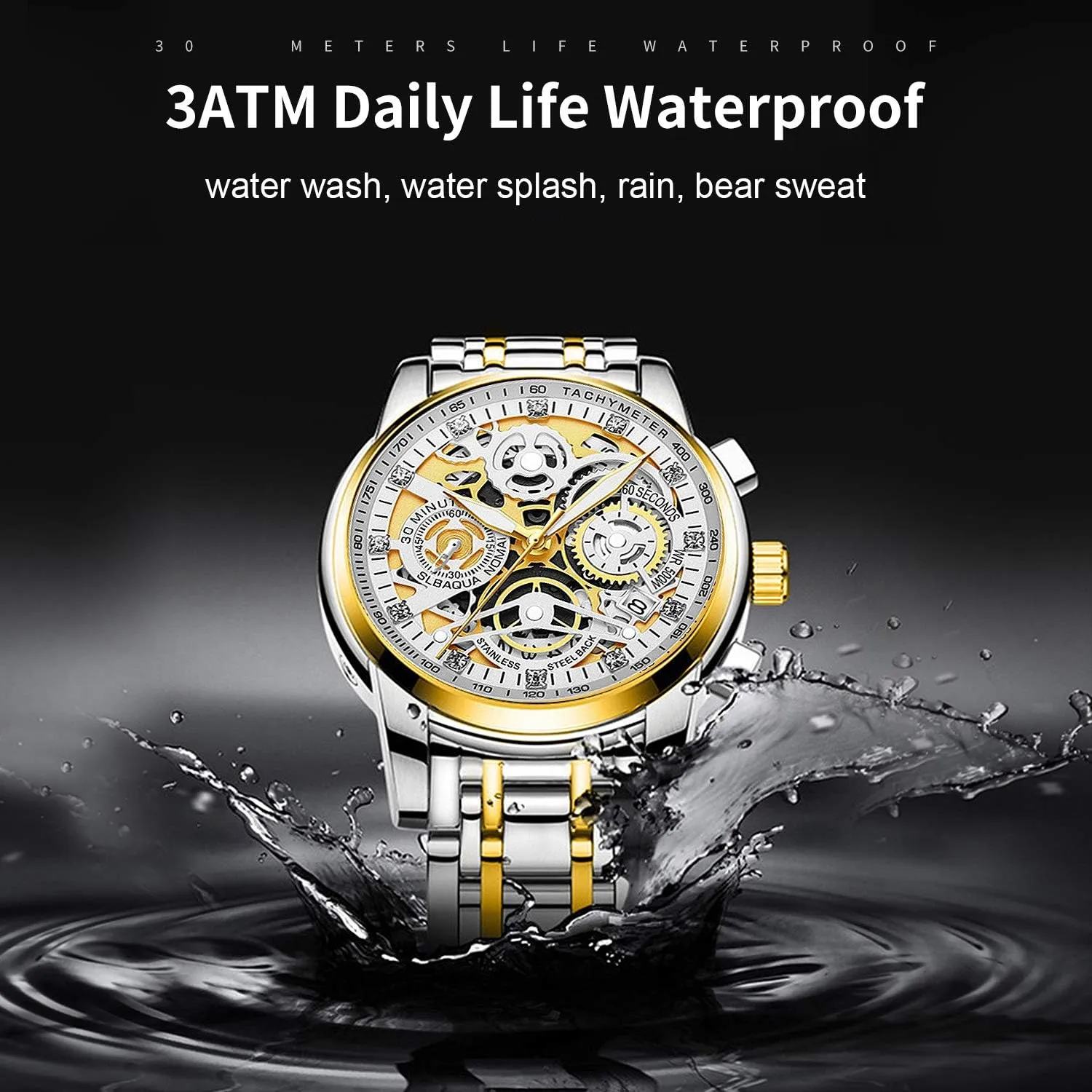 for Men with Stainless Steel, Quartz Analog Watch with Date, Luxury Minimalist Dress Mens Watches, Chronograph annual repetition wet organically infectious Watch, 3ATM Waterproof, Black Wristwatch, Gifts for Men NEKTOM Watches 