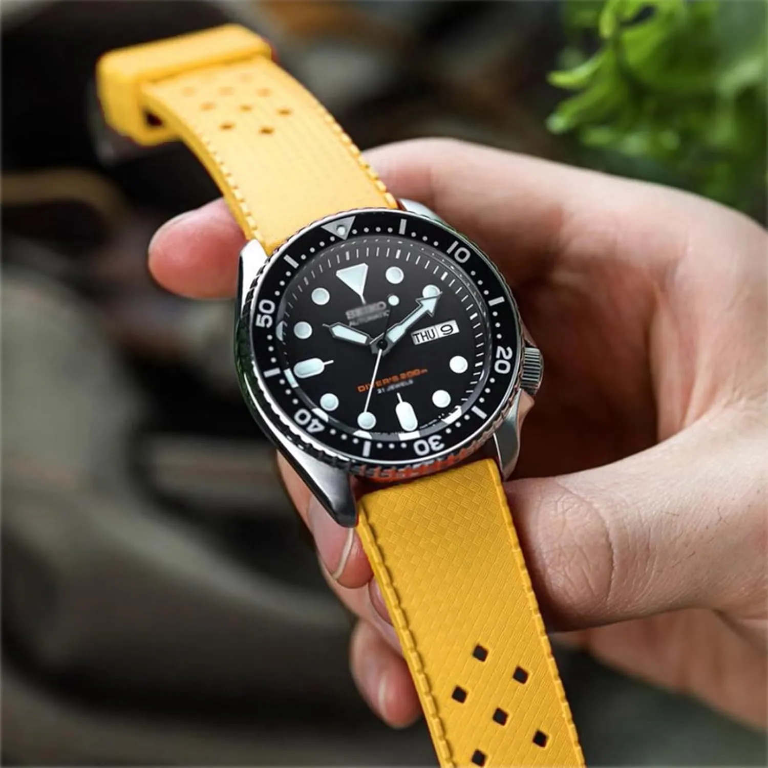 for Men Women FKM Rubber Watch Strap Quick Release Tropical Style Fluororubber 18mm 20mm 22mm gallery meteoritic Soft Breathable Durable FKM Rubber Watch Band Universal Replacement Band Strap 