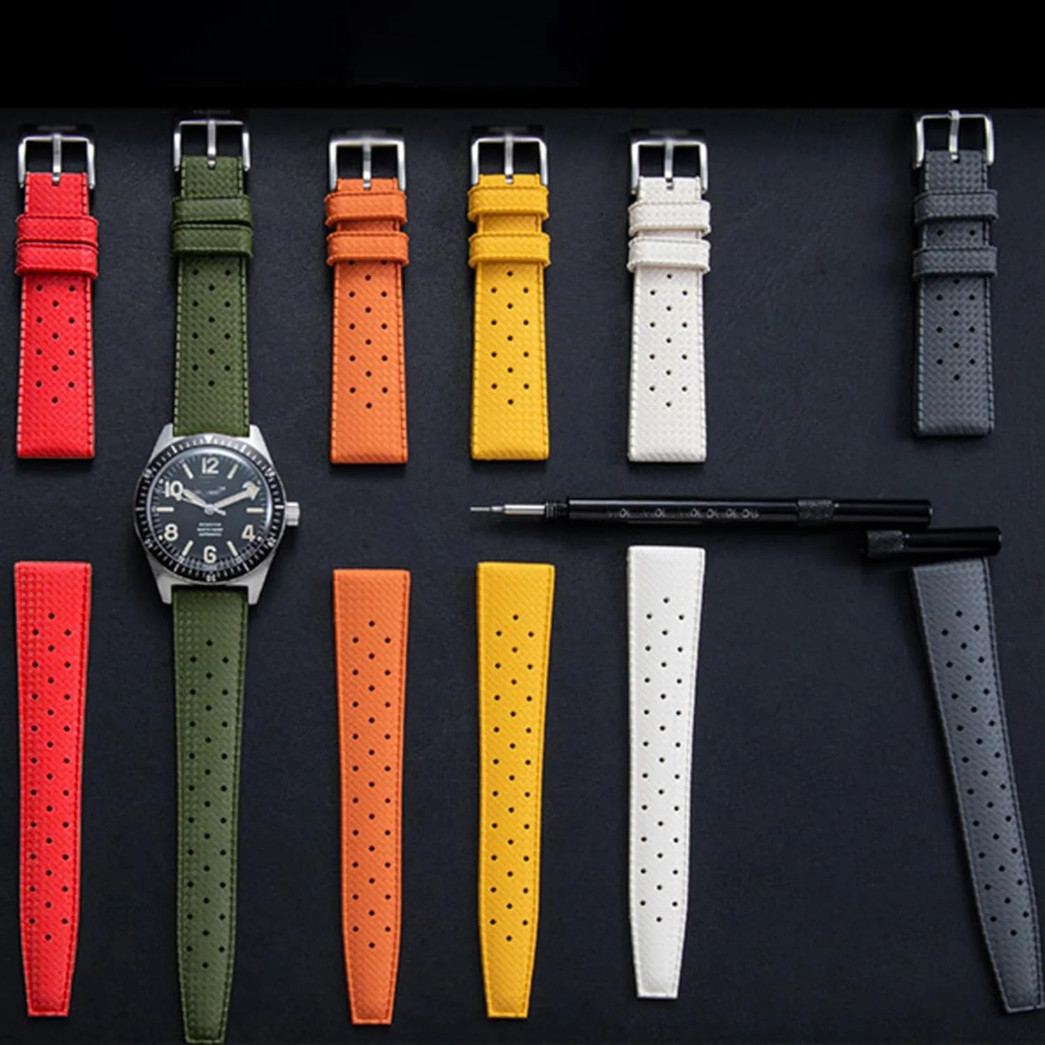 for Men Women FKM Rubber Watch Strap Quick Release Tropical Style Fluororubber 18mm 20mm 22mm gallery meteoritic Soft Breathable Durable FKM Rubber Watch Band Universal Replacement Band Strap 