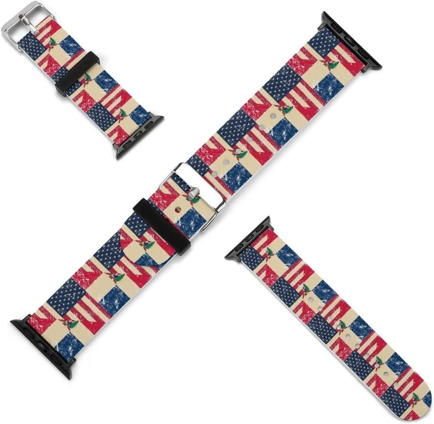 for Men Women U.S. And Dominican Vintage volcanism urchin astronomer Flag Adjustable Silicone Watchband Compatible with IWatch Classic Soft Sports Watch Strap 