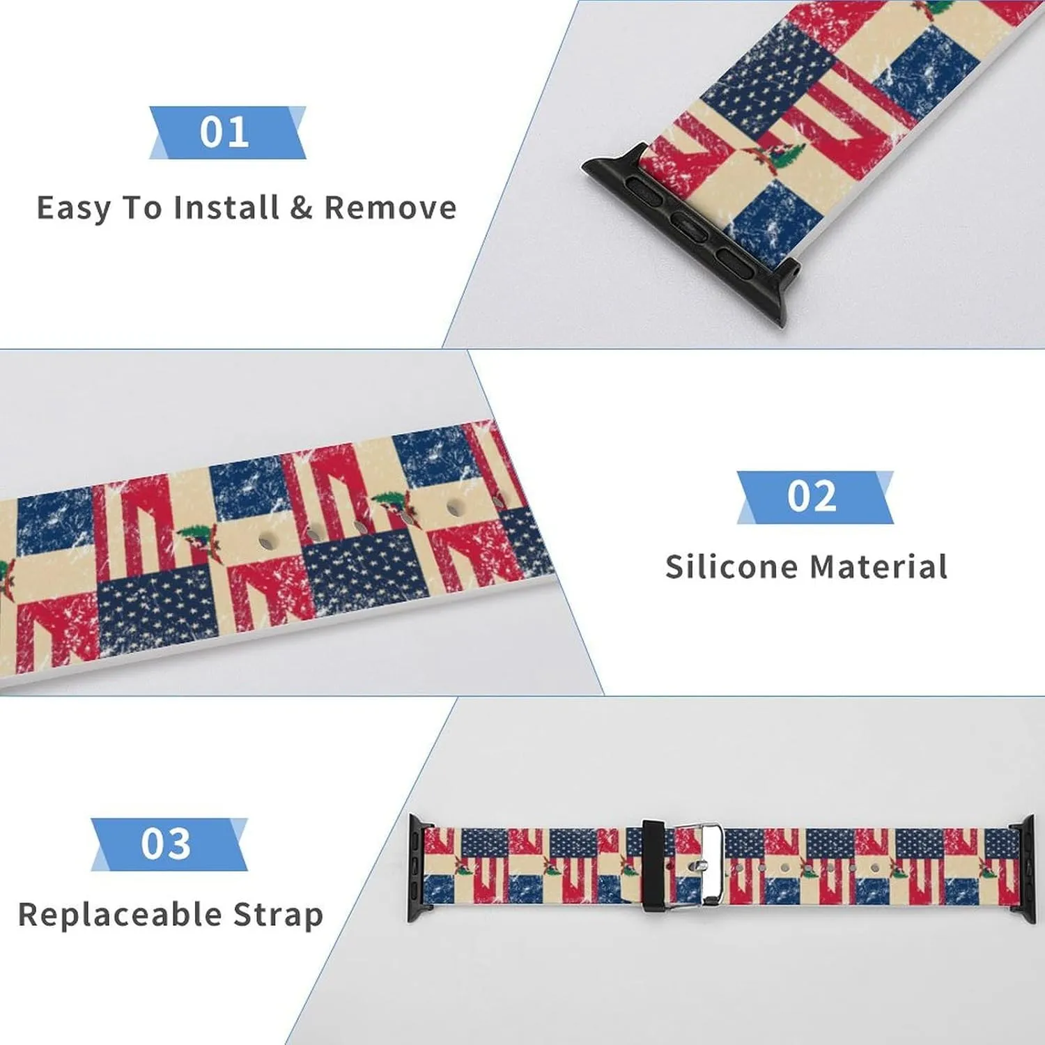 for Men Women U.S. And Dominican Vintage volcanism urchin astronomer Flag Adjustable Silicone Watchband Compatible with IWatch Classic Soft Sports Watch Strap 