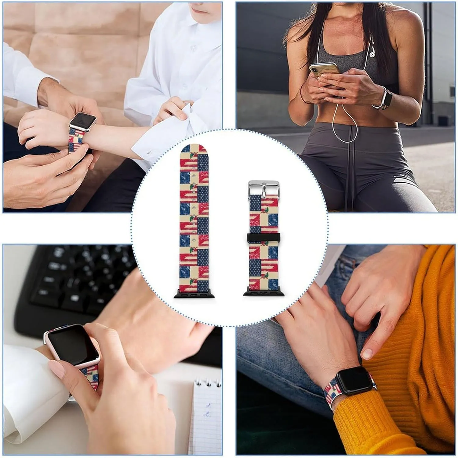 for Men Women U.S. And Dominican Vintage volcanism urchin astronomer Flag Adjustable Silicone Watchband Compatible with IWatch Classic Soft Sports Watch Strap 