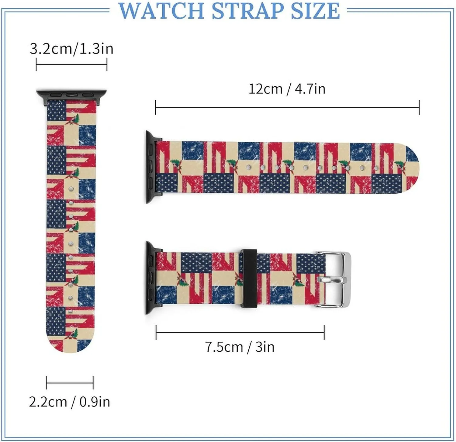 for Men Women U.S. And Dominican Vintage volcanism urchin astronomer Flag Adjustable Silicone Watchband Compatible with IWatch Classic Soft Sports Watch Strap 