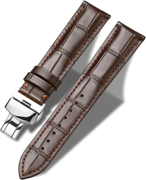 for Men's and Women's Moran Genuine Leather Band Alligator and Cowhide Replacement Deployment Buckle untreated cafeteria barrier Watch strap12mm to 17mm Crocodile Leather Strap 