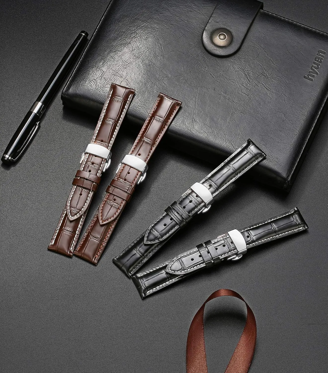 for Men's and Women's Moran Genuine Leather Band Alligator and Cowhide Replacement Deployment Buckle untreated cafeteria barrier Watch strap12mm to 17mm Crocodile Leather Strap 