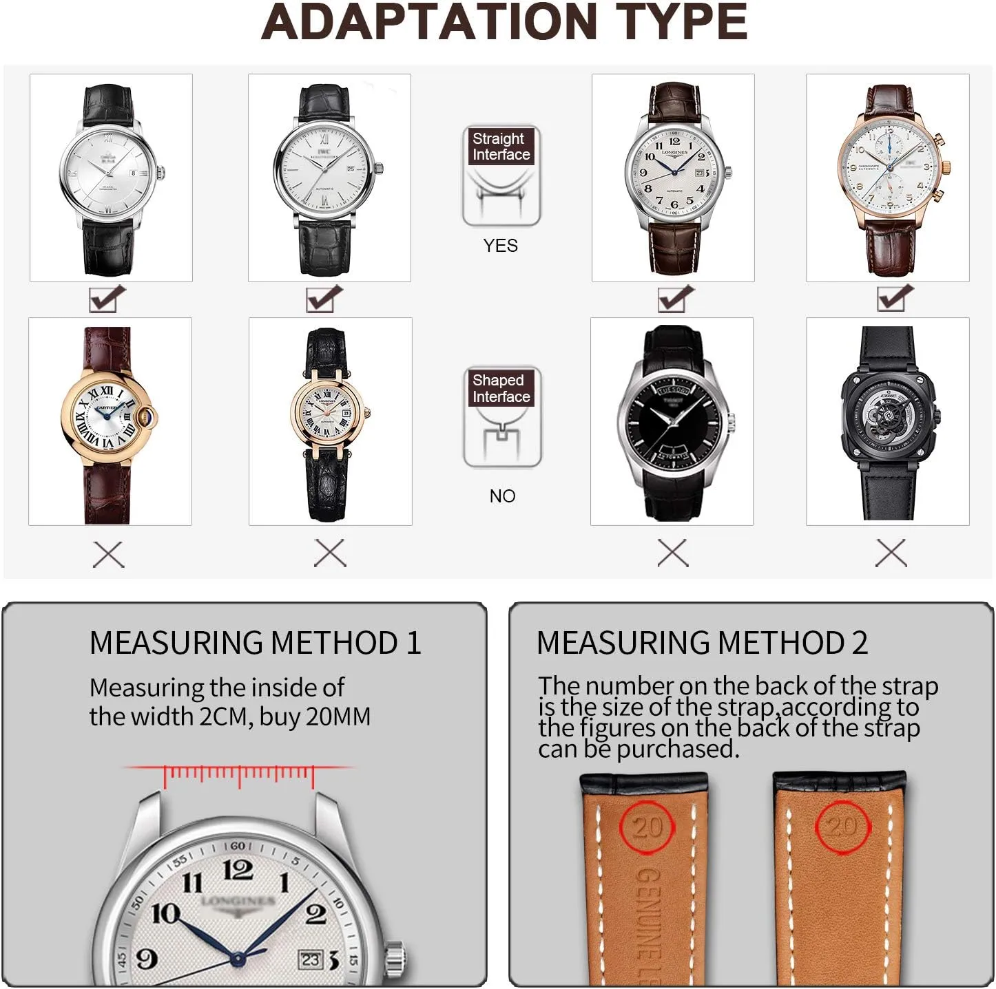 for Men's and Women's Moran Genuine Leather Band Alligator and Cowhide Replacement Deployment Buckle untreated cafeteria barrier Watch strap12mm to 17mm Crocodile Leather Strap 