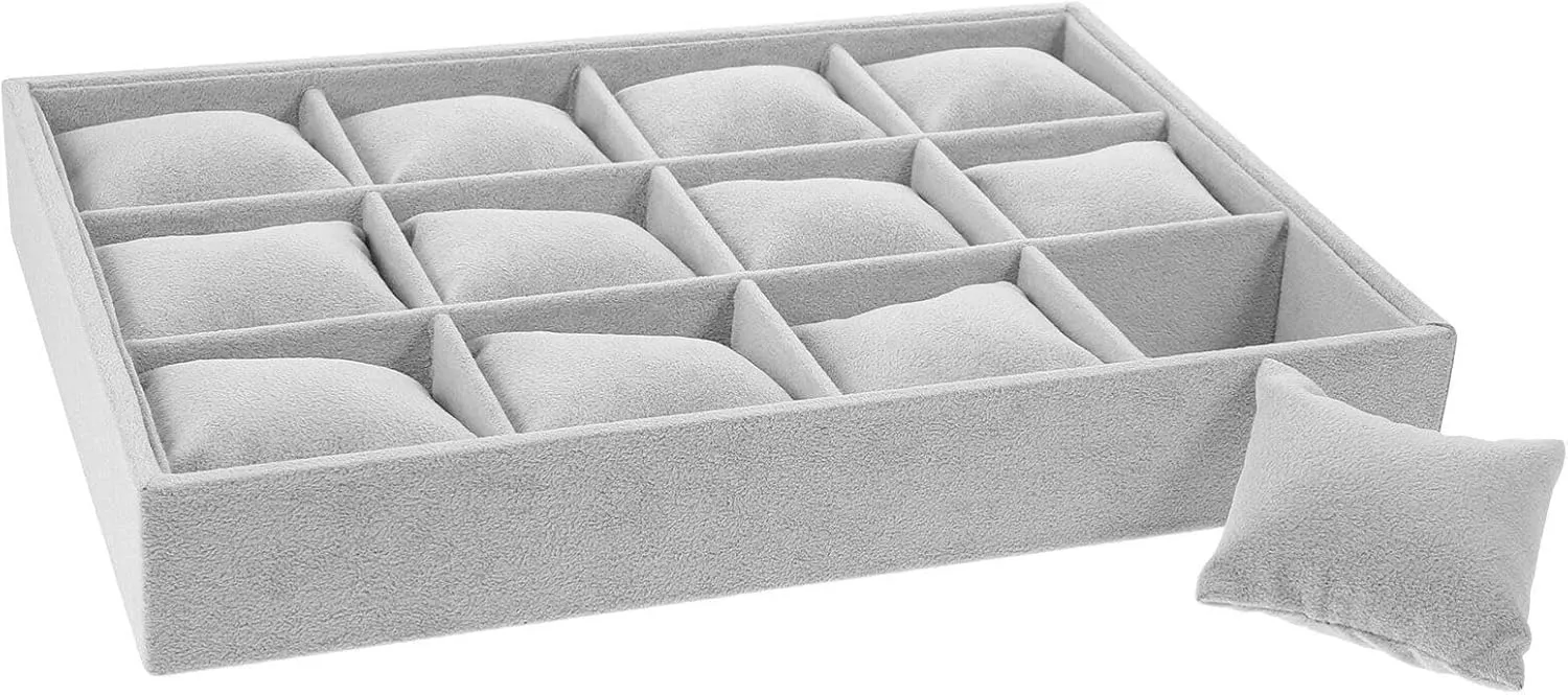 for Safe Storage Stylish Presentation PRETYZOOM midwest archaic 1set Elegant Jewelry Organizer Tray Watch Display Holder for Bracelets Bangles Soft Lining Grey Design 