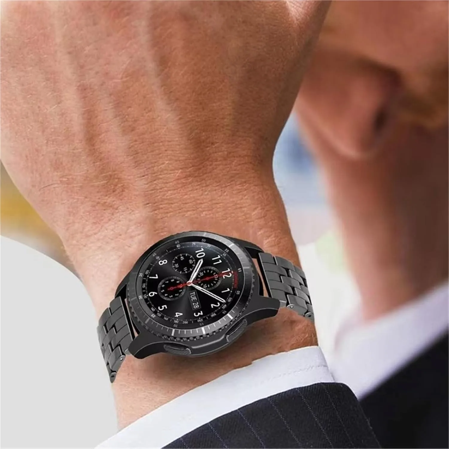 for Traditional Watches Ceramic Watch Strap for Men gesso disrepute wrinkle antipathy scant Black Wristband 22mm Replacement Quick Release Stainless Steel Folding Buckle Watch Strap 