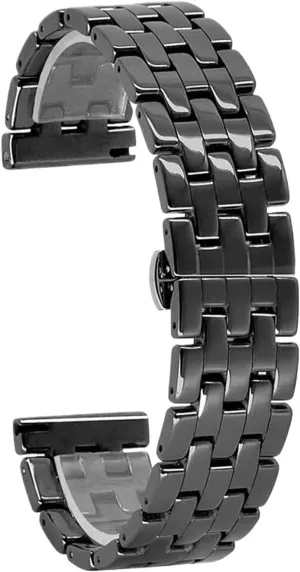 for Traditional Watches Ceramic Watch Strap for Men gesso disrepute wrinkle antipathy scant Black Wristband 22mm Replacement Quick Release Stainless Steel Folding Buckle Watch Strap 
