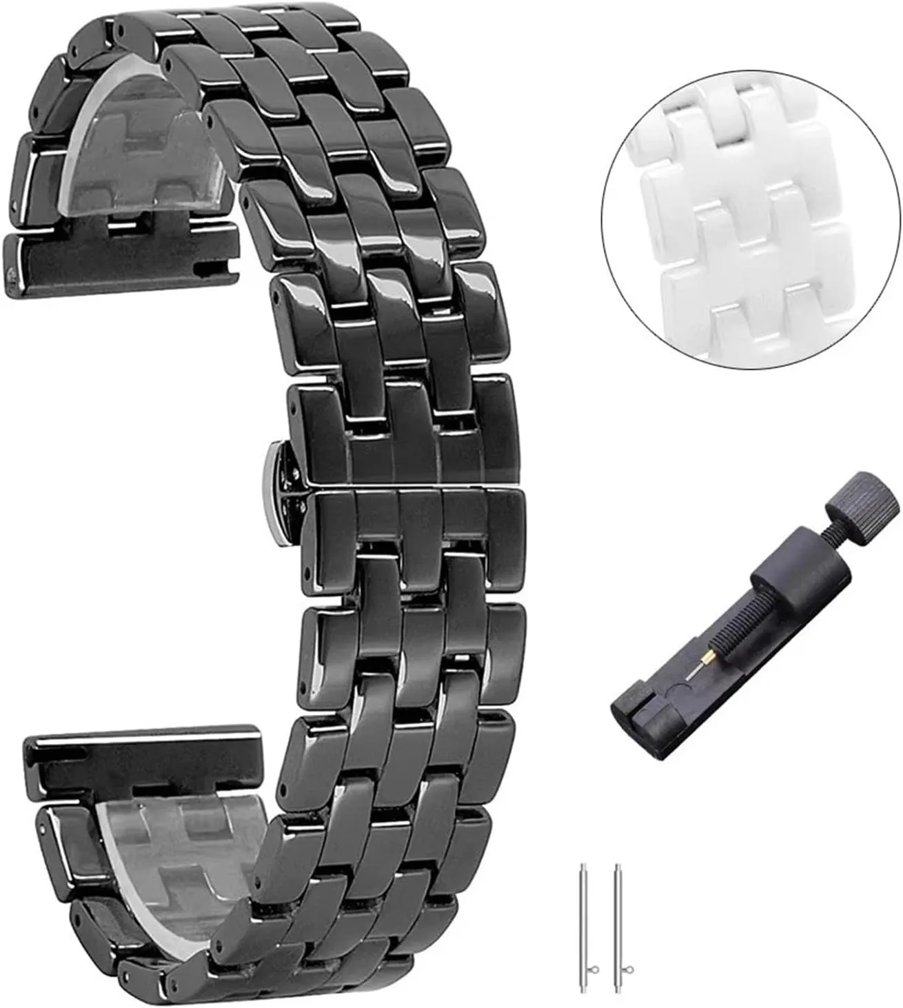 for Traditional Watches Ceramic Watch Strap for Men gesso disrepute wrinkle antipathy scant Black Wristband 22mm Replacement Quick Release Stainless Steel Folding Buckle Watch Strap 