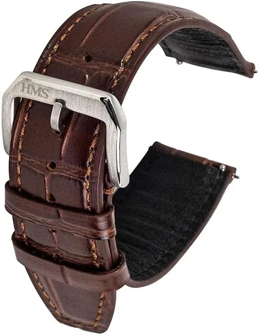 for Watches/Smartwatches HMS, Classic Embossed Leather Watch Strap, 20mm/22mm, Black/Brown, coating Quick Release Replacement Band 
