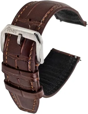 for Watches/Smartwatches HMS, Classic Embossed Leather Watch Strap, 20mm/22mm, Black/Brown, coating Quick Release Replacement Band 