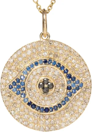 For Women Luxury Jewelry 925 Sterlinjh Silver Unique Blue Sapphire & Diamond Pendant divine Evil Eye Design Pendant Heavy Design Jewelry 