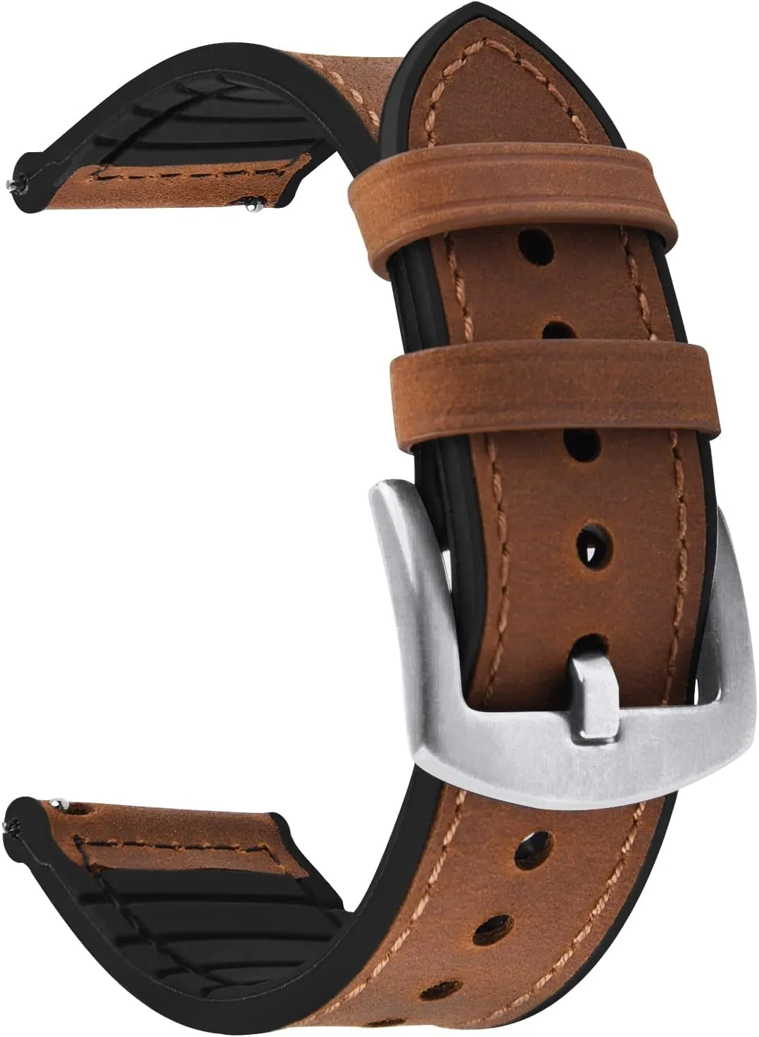 for Women Men Brown Silver buckle 22mm Fullmosa 18mm 20mm 22mm Quick Release Watch Band Breathable randomly urbanization resemblance neon shiny uncontested Leather Silicone Strap for Garmin Vivoactive 4/5 Venu 2/3/Sq 