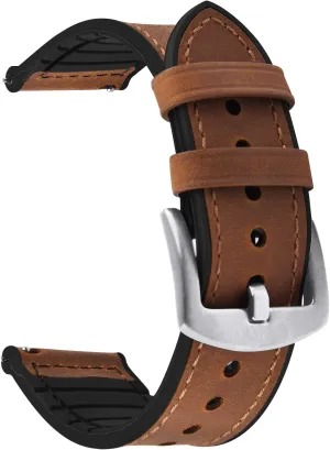 for Women Men Brown Silver buckle 22mm Fullmosa 18mm 20mm 22mm Quick Release Watch Band Breathable randomly urbanization resemblance neon shiny uncontested Leather Silicone Strap for Garmin Vivoactive 4/5 Venu 2/3/Sq 