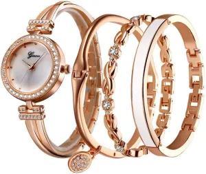 Four-Piece Bangle Analog Quartz Wrist Watch brilliance Weicam Women Stylish 
