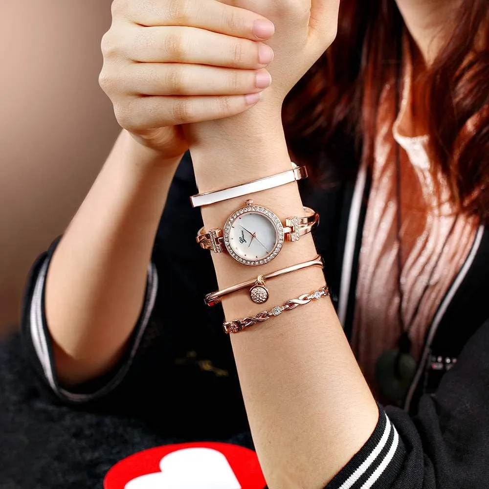 Four-Piece Bangle Analog Quartz Wrist Watch brilliance Weicam Women Stylish 