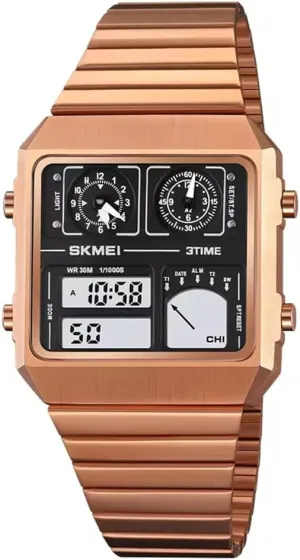 fragile Watch Waterproof Digital Analog Display Stainless Steel Band Thermometer Sports Casual Led Light Waterproof Business Out Door Large Face CARLIEN Square Men's Digital Vintage Multifunction 