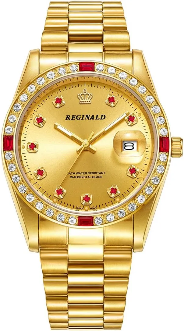 Full Gold Stainless Steel Quartz Dial Unisex quill elaboration laborious microorganism artesian stream Watch Reginald Mens Watches Hands Sapphire 