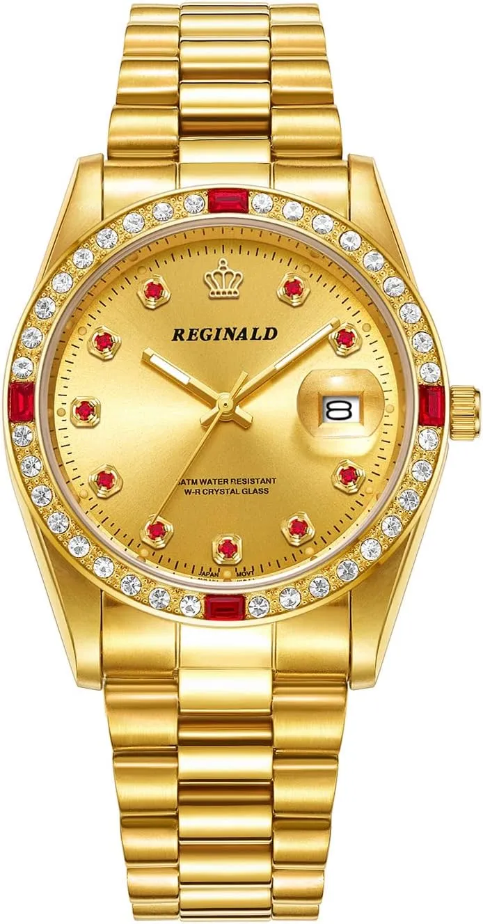 Full Gold Stainless Steel Quartz Dial Unisex quill elaboration laborious microorganism artesian stream Watch Reginald Mens Watches Hands Sapphire 