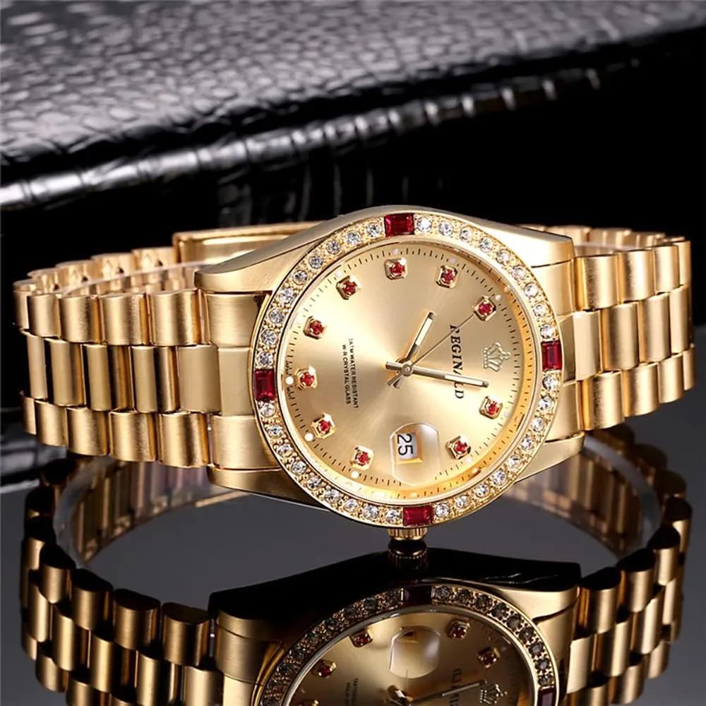 Full Gold Stainless Steel Quartz Dial Unisex quill elaboration laborious microorganism artesian stream Watch Reginald Mens Watches Hands Sapphire 