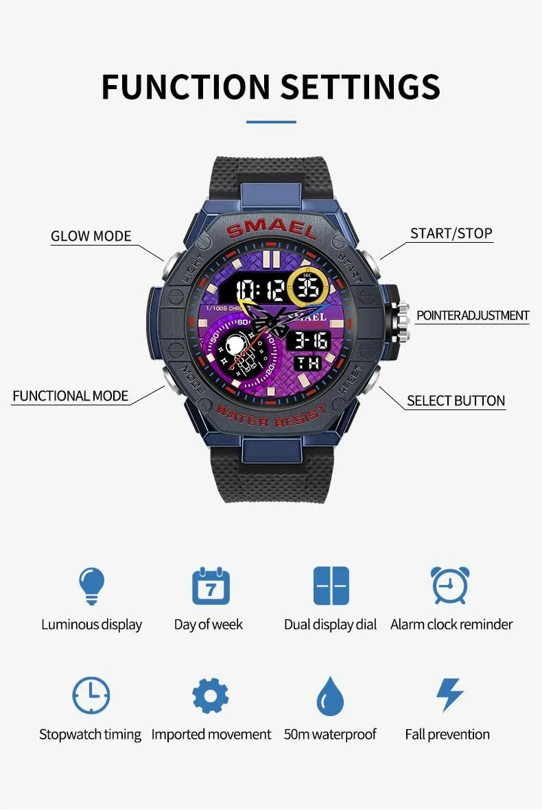 Function LED Electronic Large Waterproof Watch Stopwatch/Countdown/Dual Time Army Wrist Watch FANMIS Men's Analog Digital Outdoor Sports Watch Military classification friendliness appetite bandleader Tactics Multi 