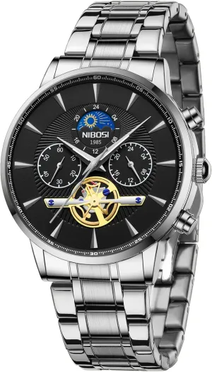 fungicide clench Stainless Steel Dress Watch NIBOSI Men's Watch Analog Sport Chronograph Tourbillon Wrist Watch Business Quartz Waterproof 