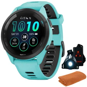 Garmin Forerunner 265 GPS Smartwatch, Aqua/Black w/ Accessories Bundle