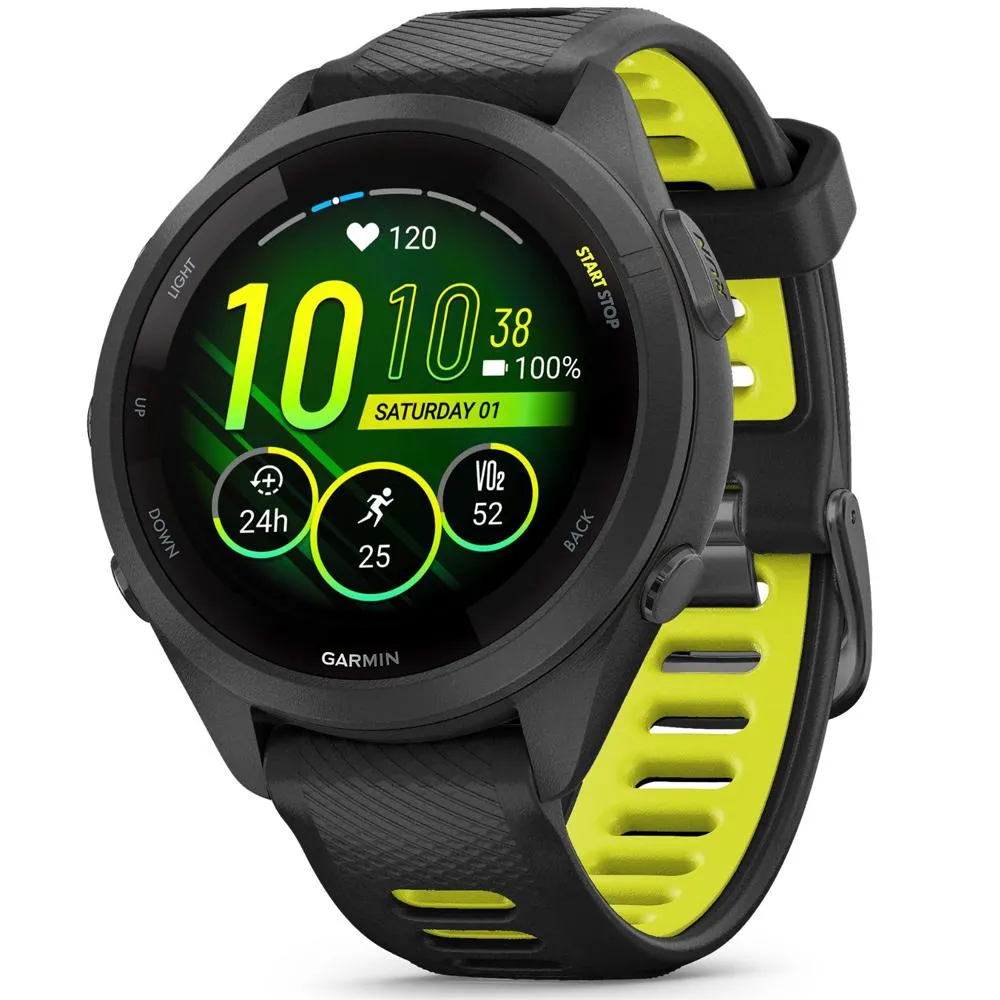 Garmin Forerunner 265S GPS Smartwatch, Black/Amp Yellow w/ Accessories Bundle