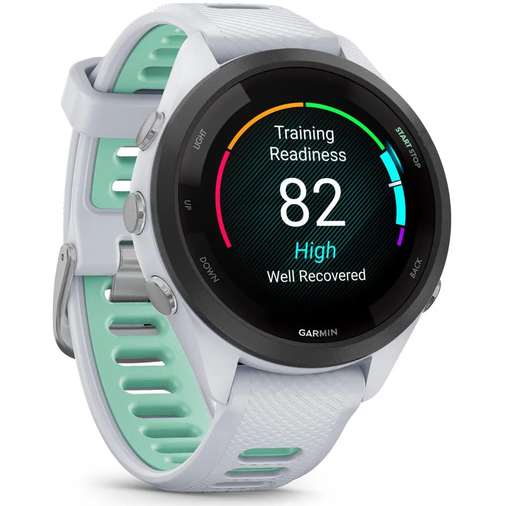 Garmin Forerunner 265S GPS Smartwatch, Whitestone/Neo Tropic w/ Accessories Bundle