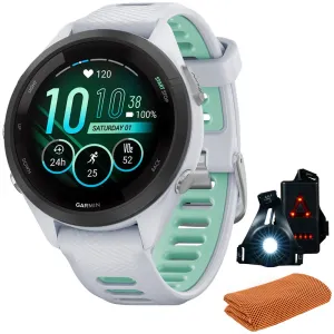 Garmin Forerunner 265S GPS Smartwatch, Whitestone/Neo Tropic w/ Accessories Bundle