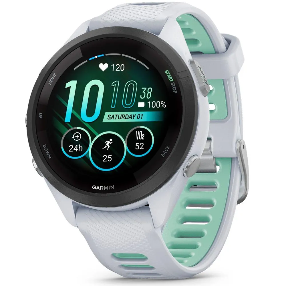Garmin Forerunner 265S GPS Smartwatch, Whitestone/Neo Tropic w/ Accessories Bundle
