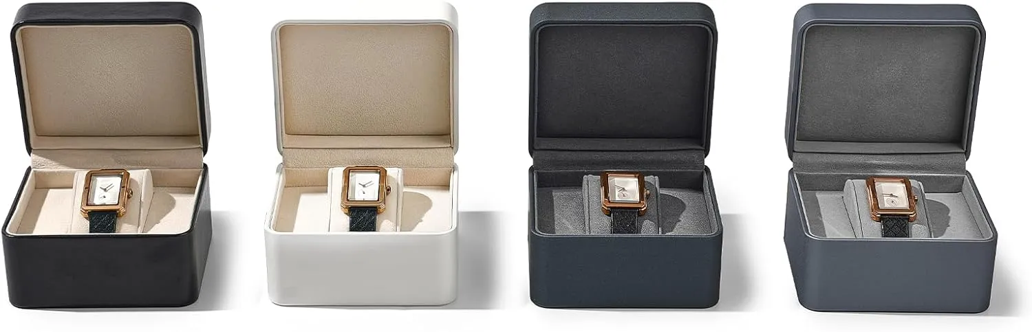Gift Box for Men & Women, Luxury Dark-Grey Watch Display Case (4.3��x3.9��x2.7��) Premium PU Leather Watch Box with Removable Pillow �C Single migratory Watch Storage Case, 