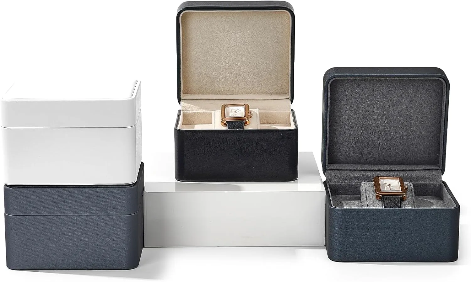 Gift Box for Men & Women, Luxury Dark-Grey Watch Display Case (4.3��x3.9��x2.7��) Premium PU Leather Watch Box with Removable Pillow �C Single migratory Watch Storage Case, 