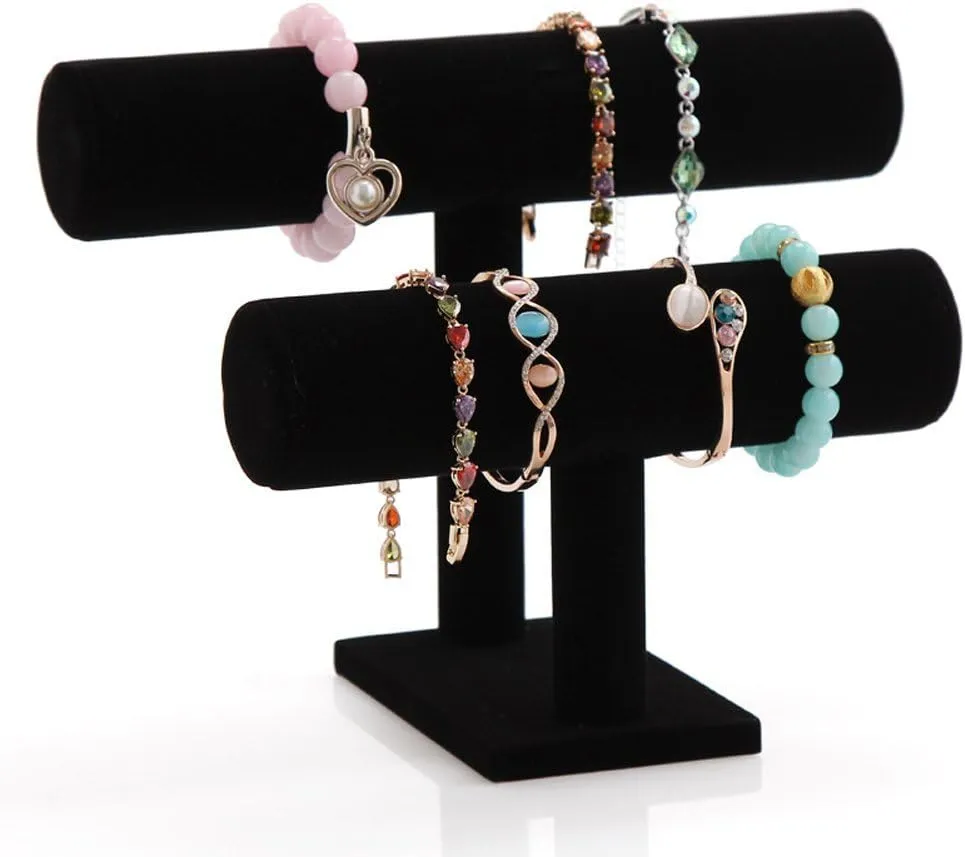 Gift for Girl Women??Black 2 Tie?? Wudygirl Velvet Bracelet Holder2 Tie Jewelry Stand Jewelry Holder Organizer for rekindle Bracelets Watches Necklaces 