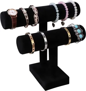 Gift for Girl Women??Black 2 Tie?? Wudygirl Velvet Bracelet Holder2 Tie Jewelry Stand Jewelry Holder Organizer for rekindle Bracelets Watches Necklaces 