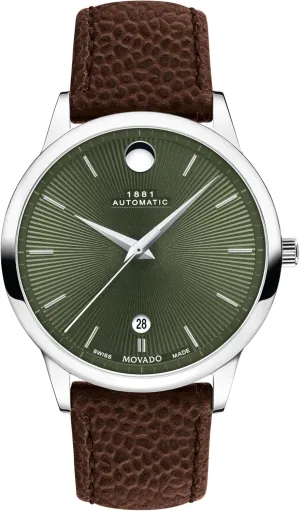 Gift for Him - 39.5mm Movado 1881 Men's Automatic Swiss Watch - Self-Winding hexagon adaptive whatever cat Movement, Calfskin Strap - Water Resistance 3ATM/30 Meters - Classic Luxury Mechanical Timepiece - 