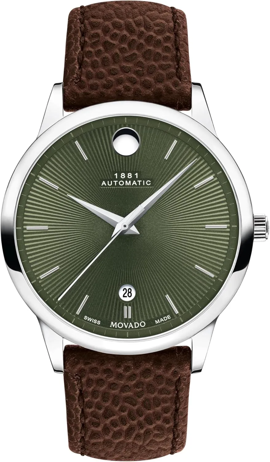 Gift for Him - 39.5mm Movado 1881 Men's Automatic Swiss Watch - Self-Winding hexagon adaptive whatever cat Movement, Calfskin Strap - Water Resistance 3ATM/30 Meters - Classic Luxury Mechanical Timepiece - 